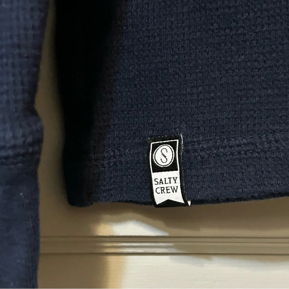 Salty Crew Men’s Size Large Waffleknit Navy Sweatshirt Thermal Yellow Logo - Picture 6 of 10